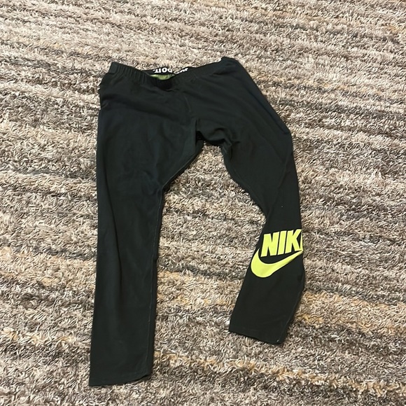 Nike Leggings XL Dark Green with neon green logo - Picture 2 of 4